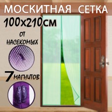 Москитная сетка 100/210 см Зеленая Дверная антимоскитная сетка на магнитах MosquitoNet-100210Green