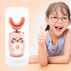 Детская силиконовая автоматическая ультразвуковая зубная щетка Smart U-shaped children's tothbrush Розовый YS-3