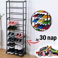 Полка для Обуви этажерка 10 Ярусов полок 140х50х16 см на 30 пар Amazing Shoe Rack А0210016-Черный
