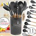 Кухонный набор 11 предметов + ваза Силикон и дерево 12 Piece Silicone Kitchen Set Темный Серый