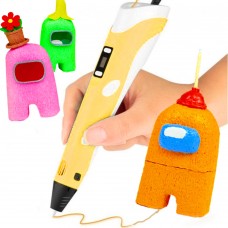 3D Ручка 8 Among Us 10 Карточек с Дисплеем и Регулятором скорости и температуры 3 цвета пластика Амонг ас Желтый 883-A