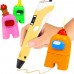 3D Ручка 8 Among Us 10 Карточек с Дисплеем и Регулятором скорости и температуры 3 цвета пластика Амонг ас Желтый 883-A