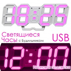 Электронные Светящиеся Часы настольные VST-883 с Будильником и Неоновой Розовой подсветкой