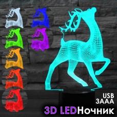 3D Ночник LED Светильник 3 режима 8 цветов Лань Олень USB 3xAAA Creative 3D Visualization lamp