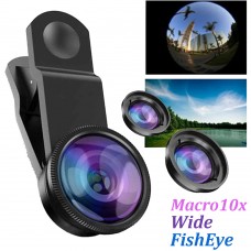 Широкоугольный объектив 3в1 Линза 3 шт Фишай Макро и Широкий Угол для камеры телефона Universal Clip Lens