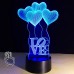 3D Ночник LED Светильник 3 режима 7 цветов Шарики Сердечки LOVE 3D Lamp Illusion