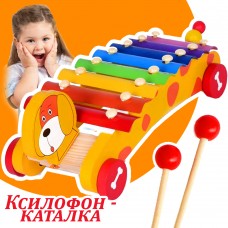 Детский Ксилофон Песик собачка 8 нот Игрушка каталка 27х12х12 см Wooden Toys Дерево металл 2305-101