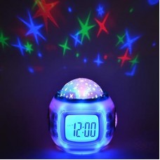 Часы-будильник с проектором звездного неба, пластик, 10,4х8,8х10,3 см, 3хААА