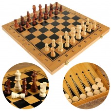 Настольная игра 3в1 Деревянные Шахматы Шашки и Нарды 39х39 см CHESS