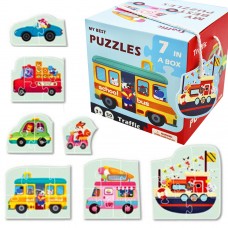Крупный Напольный Пазл 7в1 Транспорт 50 деталей Traffic Картонная мозаика My Best Puzzles для малышей от 3 лет