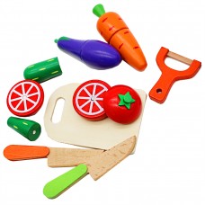 Детский Деревянный набор Повара Доска 8 Овощей и 2 ножика 8 Pieces of Vegetables cut 2305-107