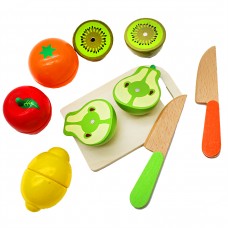Детский Деревянный набор Повара Доска 8 Фруктов и 2 ножика 8 Pieces of Fruit cut 2305-106