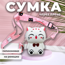 Сумка кошелек силиконовая Красная кошка с ремешком SilikoneCat-White