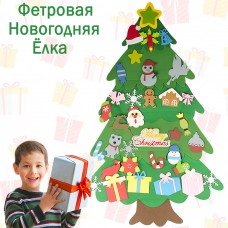 Развивающая новогодняя фетровая игрушка Елка со стволом Merry christmas (на липучках) без сумочки CChristmas-02